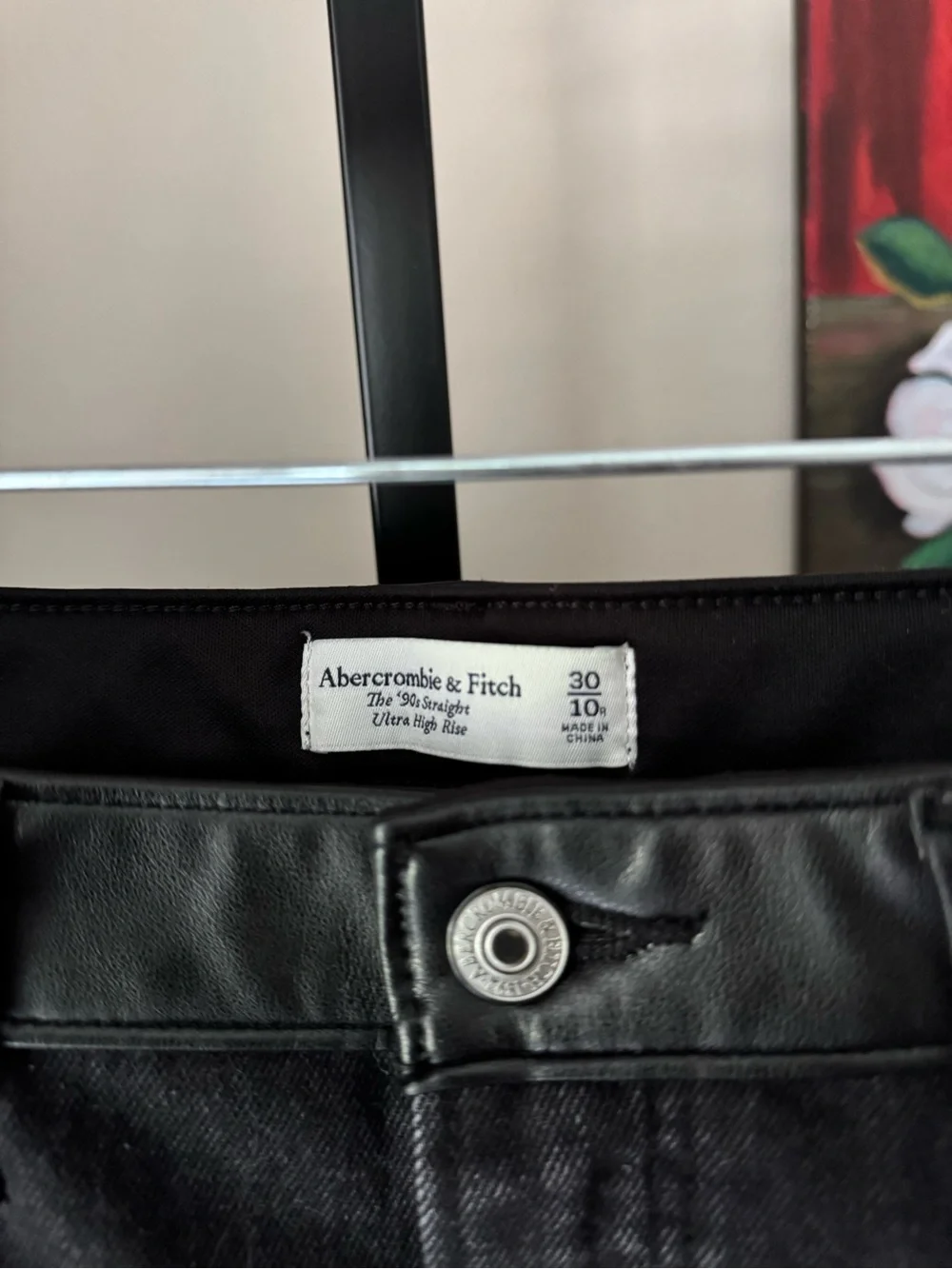 Abercrombie and fitch ultra high rise black Jeans with Faux Leather Trim - Picture 4 of 9